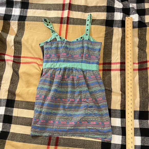 I HEART RONSON SUMMER PRINT DRESS PINK GRAY GREEN SIZE M MEDIUM RIVETS AZTEC - Picture 2 of 11